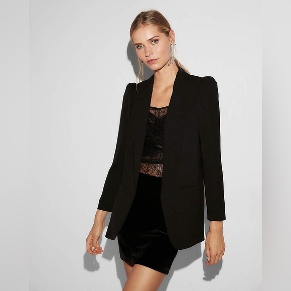 Long Puff Sleeve Boyfriend Blazer - Dark Green Size Medium - Picture 6 of 8